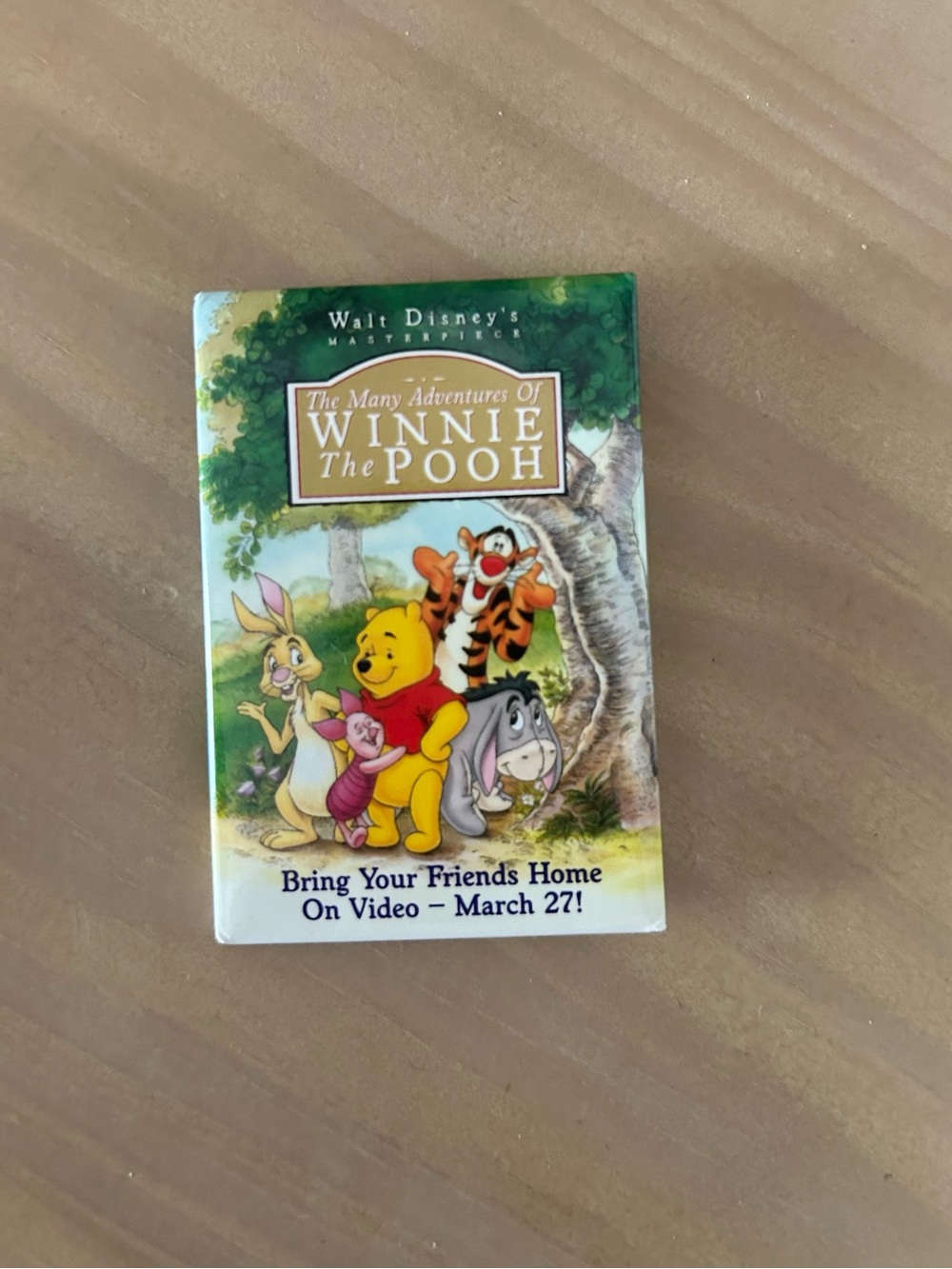 Vintage 90s Disney Winnie the Pooh Masterpiece Promo Pin March 27 Video